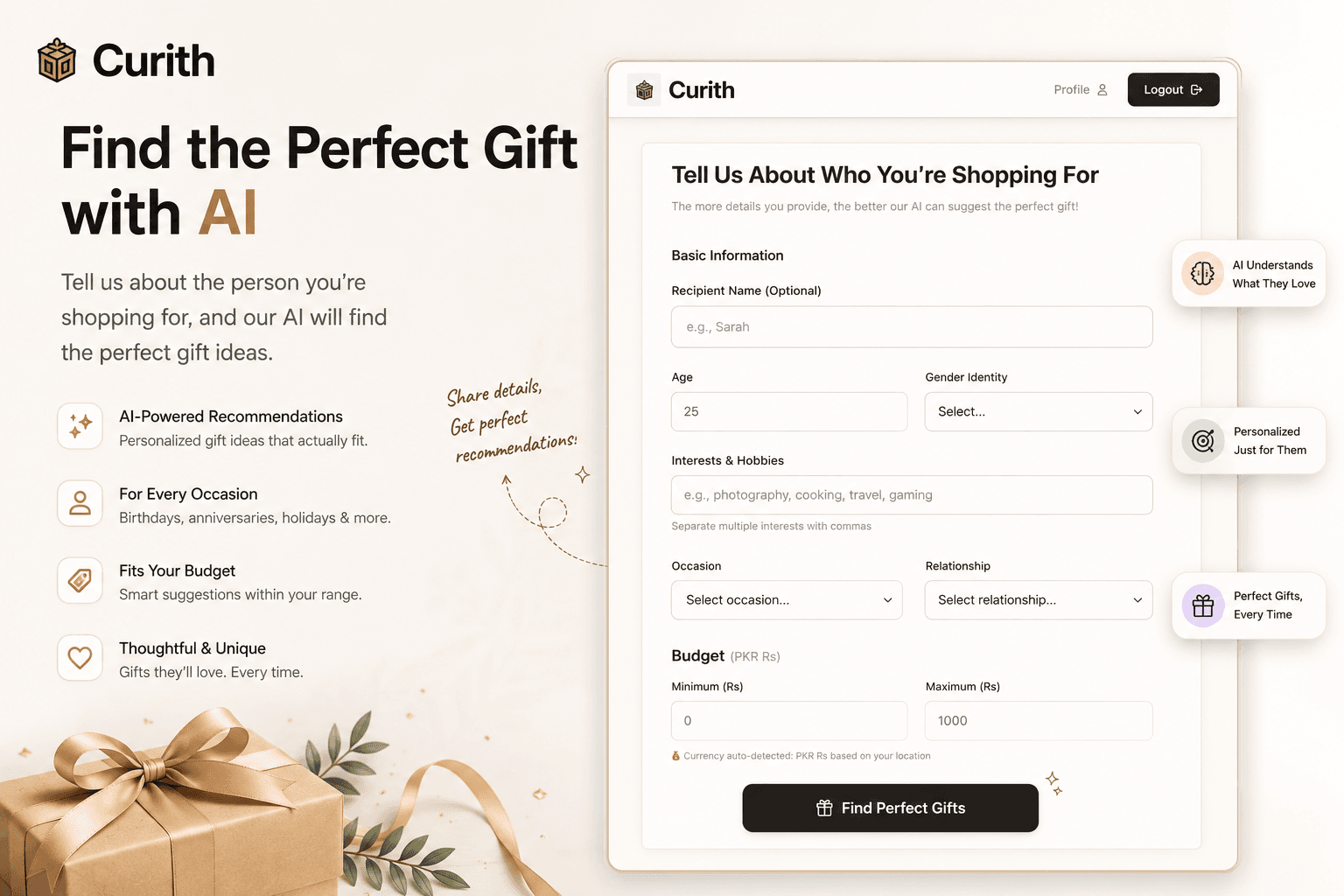 Curith product discovery interface
